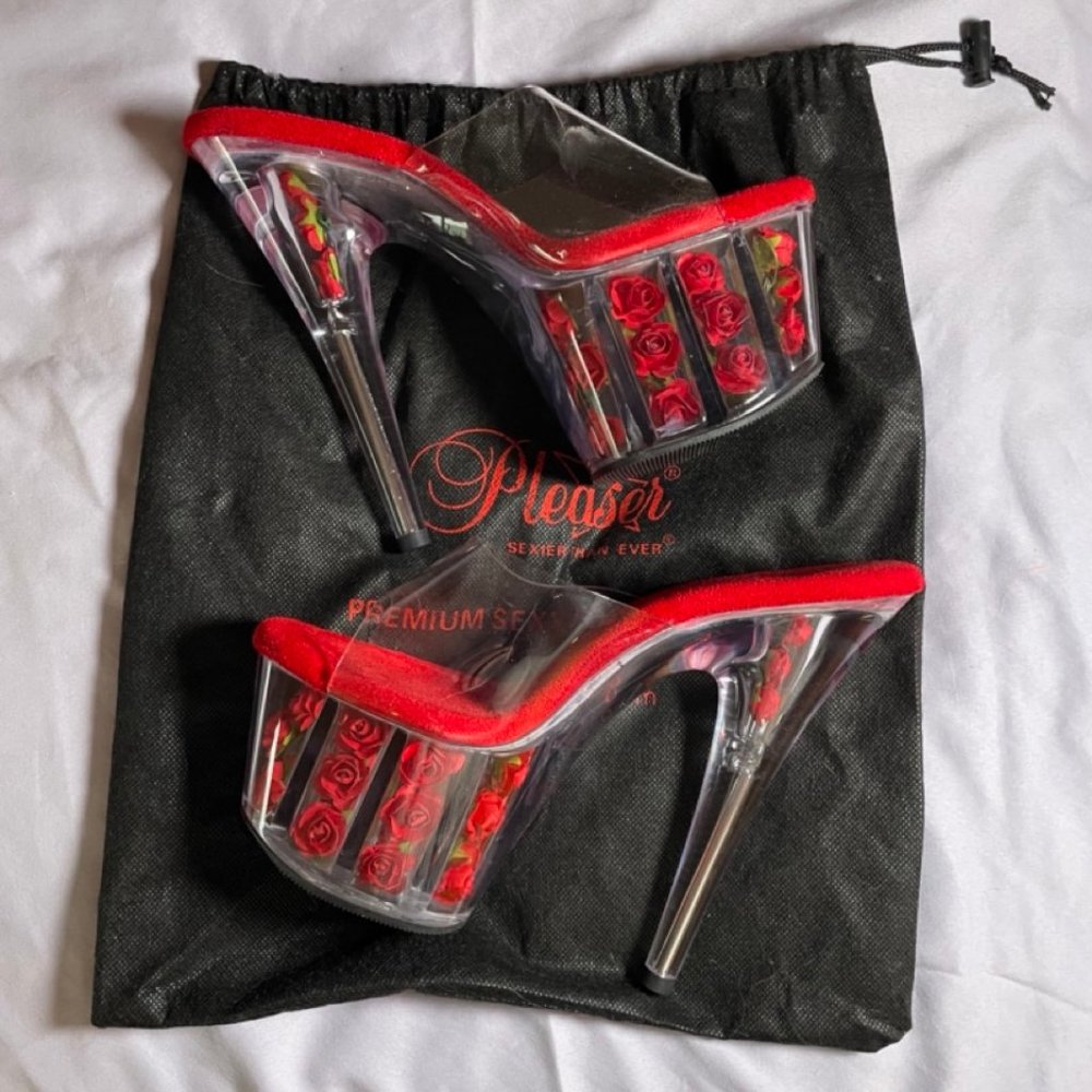 Pleaser ADORE-701FL Red Rose 7" Stiletto Platform Heels Size 8